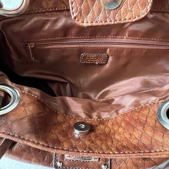 nicole by Nicole Miller Sloan Satchel Brown Crocodile Pattern Shoulder Bag, NWTS - Picture 8 of 14
